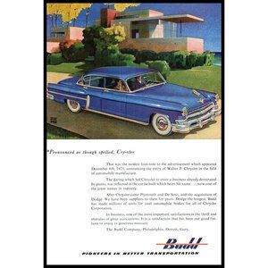 1953 Budd Transportation Chrysler Sedan Vintage Print Ad Modern Architecture Art